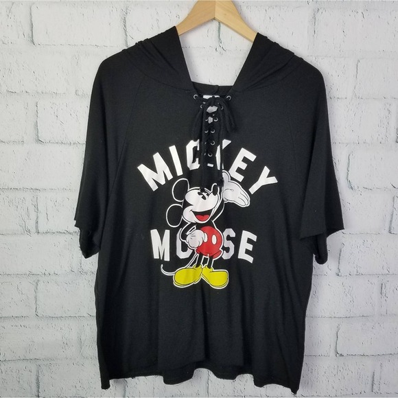 Disney Mickey Mouse Girls Juniors Hooded Lace Up Top Size XL 15-17 - Picture 1 of 4